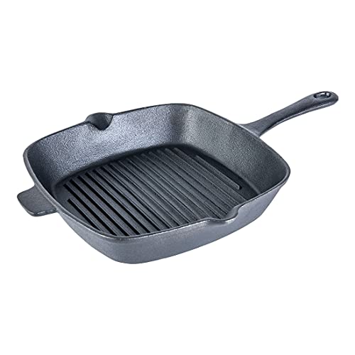 Wonderchef Forza Cast-Iron 26 cm Grill Pan, Pre-Seasoned Cookware, Induction Friendly, 3.8 mm (Black)