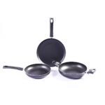 Wonderchef Valencia Non-Stick Cookware 3 Piece Set | Kadhai with Lid, Fry Pan, Dosa Tawa | Cool Touch Bakelite Handles | Pure Grade Aluminium| PFOA Free| 2 Years Warranty | Black