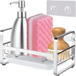 Zollyss Sponge Holder For Kitchen Sink Caddy Organizer Countertops And Walls Soap Tray Dish Drainer With Detachable Dish Drainer Tray(Stainless Steel, Silver)