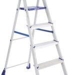 amazon basics Clamber Pro - Foldable Step Ladder, Firm Grip, 5 Steps (Aluminium Steps, Blue & Satin)