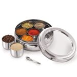 ivbox Belly-M Stainless Steel Masala Dabba Spice Box Organiser For Kitchen With See-Through Lid And 7 Containers, Silver (Medium), Blue-Violet