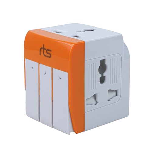 rts Universal Conversion Multiplug travel adapter with Individual Switch with Spike Buster Fuse Protected | multiplug three pin plug socket |3 PIN 3 Way Plug for Home,Office and Industrial Uses Orange