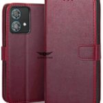 SHINESTAR Motorola Edge 40 Neo Flip Back Cover | PU Leather Flip Cover Wallet Case with TPU Silicone Case Back Cover for Motorola Edge 40 Neo - Blood Red