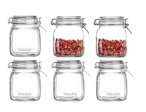 Vasukie Glass Jars with Airtight Lids Wide Mouth Storage Canister Jars Kitchen Storage Buckle Lid Canning Jar Dry Food Storage Pasta Spice Beans Flour (4)