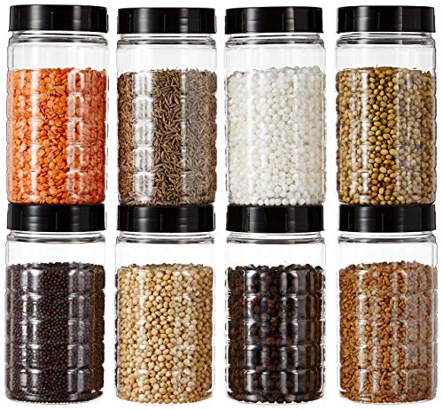 Amazon Brand - Solimo Spice Jar, 200 ml, Set of 8, Black, Plastic