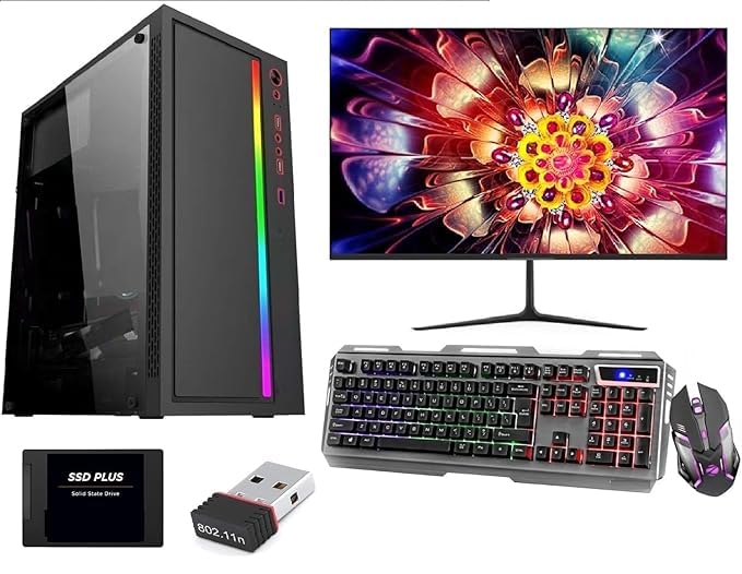 Assembled Gaming Desktop PC Computer Core i7 3rd gen/16gb Ram/256gb SSD/4gb Graphics/20 Monitor/Gaming RGB Cabinet/Bluetooth,WiFi/Windows 10 Ready to Play