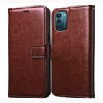 Casotec Flip Cover for Nokia G21 4G | Premium Leather Finish | Inbuilt Pockets & Stand | Flip Case for Nokia G21 4G (Brown)