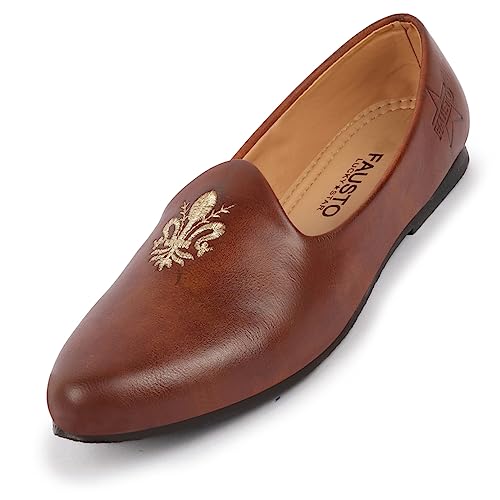 FAUSTO Men's Ethnic Embroidery Juttis and Mojari for Wedding|Party|Occasions|Fashion|Outdoor|Indoor|Lightweight|Shoes with TPR Sole (2-13UK)