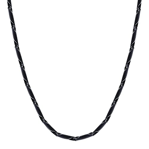 Fashion Frill Black Silver Chain For Men Stainless Steel Rice Necklace Black Silver Chain For Men Boys Stylish Mens Jewellery- 24 Inches