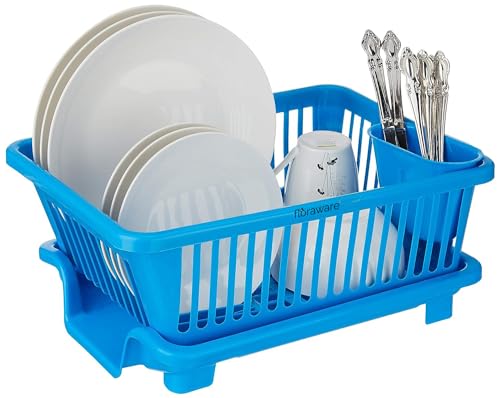 Floraware Unbreakable Kitchen Sink Dish Driying Corner, Plastic Dish Drainer and Drying Rack for Kitchen (Blue), 10 cm