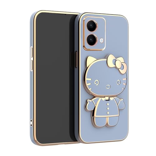 GetTechGo® Cat Back Cases and Covers Compatible for Motorola G84 Kitty Cat Back Cover Case with Stand and Mirror | Anti-Slip | Folding Stand (Blue)