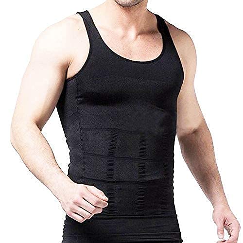 Glenoxzone Men’s Cotton Slim N Lift Slimming Shirt Body Shaper Tummy Tucker Vest Shape wear (L)