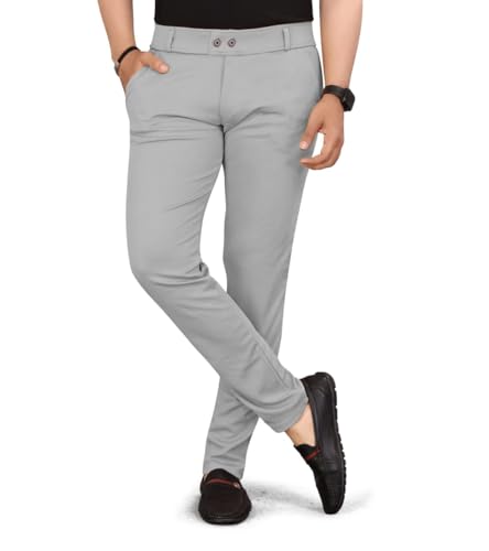 HARSHAD KUMAR & CO. Men's Solid Lycra Slim Fit Stretchable Casual Wear Comfortable Formal Trousers Pants