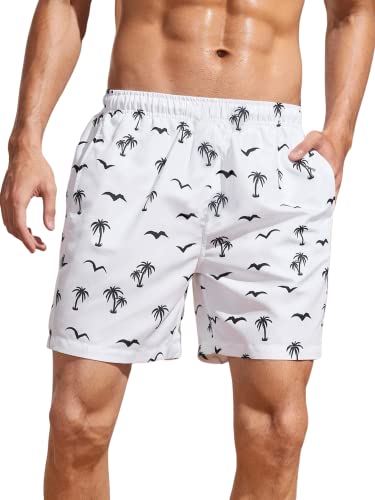 J B Fashion Men Boxer || Coconut Tree & Bird Print Drawstring Waist Swim Trunks || Men Shorts