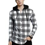 LEWEL Men's Hooded Buttoned Down Checked T-Shirt (Olive Green)