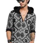 LEWEL Men's Stylish Hooded Neck Printed Full Sleeve T-Shirt (Black)