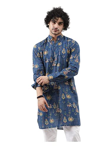 Leriya Fashion Men's Kurta | Rayon Printed Kurta for Men | Chinese Collar Long Sleeves | Straight Knee Length Kurtas | for Festival | Function | Occasion Wear Fancy Kurta for Boys