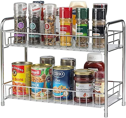 Lyrovo Countertop Organizer Organization, 2 Tier Moveable Corner Shelf for Kitchen, Bathroom, Spice Rack, Coffee Area, Over Sink, Dresser Table