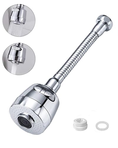 MIZLU Kitchen Sink Tap Extender - 360° Rotatable, 2 Modes, Faucet Nozzle with Flexible Extension Hose, Universal Connector, Water Saving - Pack of 1