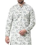 Majestic Man Men Cotton Mandarin Collar Ethnic Motifs Printed Long Regular Kurta