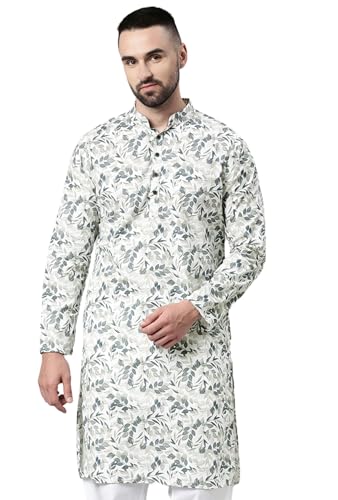 Majestic Man Men Cotton Mandarin Collar Ethnic Motifs Printed Long Regular Kurta