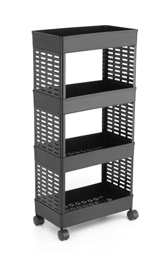 Plastic Multipurpose 4-Tier Kitchen Organizer Rack/Storage Shelf/Dish Rack/Storage Rack for Kitchen (Black) (4XL, Black)