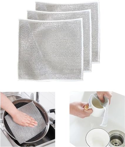 SHOPONIL Double Layer Non Scratch Dish Wash Cloth, Multipurpose Wire Dishwashing Rag for Wet and Dry Dish, Multifunctional Non-Scratch Scrubbing Pads Kitchen Cleaning Cloths, Kitchen Gadgets