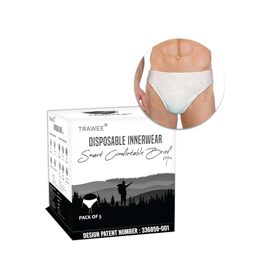 TRAWEE® Disposable Men’s Viscose Blend Briefs (Pack of 5) XXL Size-White | Ideal for Hygiene during Travel, Workout, Trekking, Camping, Spa Wear & Incontinence needs | Design Patent No. 336859-001