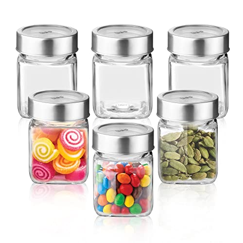 Treo MILTON Cube Storage Glass Jar, Set of 6, 180 ml Each, Transparent| BPA Free | Storage Jar | Kitchen Organizer | Modular | Multipurpose Jar | Cookies Jar