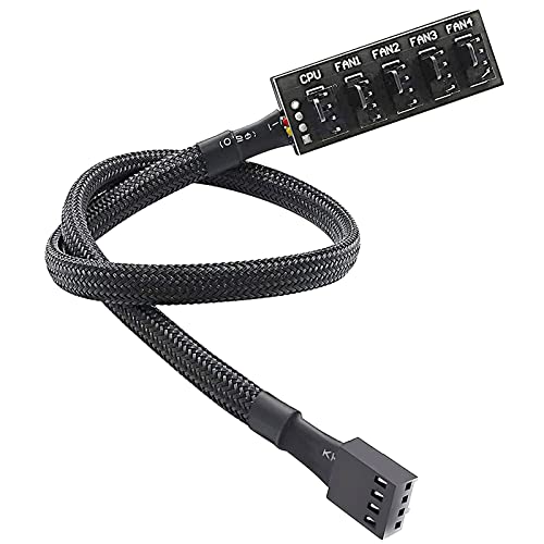 Verilux Pwm Fan Hub,Splitter Adapter Sleeved,15.7 Inch Pc Cpu Cooling 4Pin/3Pin Fan Power Extension Cable Hub,Pwm Case Fan Splitter For 12V Desktop Computer Case Fans 1 To 5 Splitter 5 Way, Black