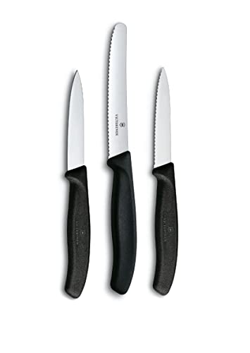 Victorinox Stainless Steel Kitchen Knife Set of 3, "Swiss Classic" - 11 cm Serrated Edge, 8 cm Straight Edge and 8 cm Serrated Edge Knives for Professional and Household Kitchen, Black, Swiss Made