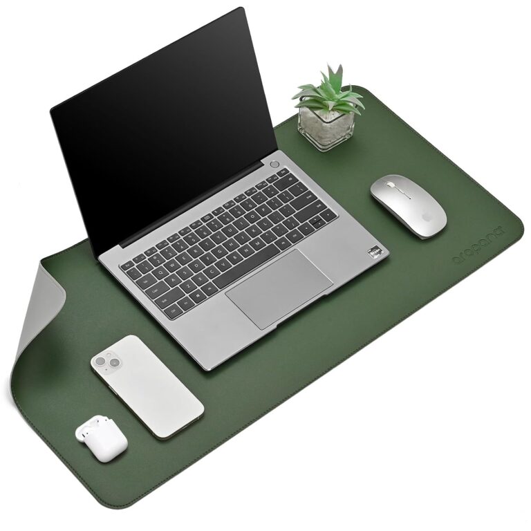 Aropana Vegan Leather Desk Mat, Mouse Pad Large, Computer Table Mat, Reversible Extended Laptop Pad for Desk, Dual Side Waterproof Edge-Stitched (27.6" x 13.8" inch, Deep Green/Grey)…