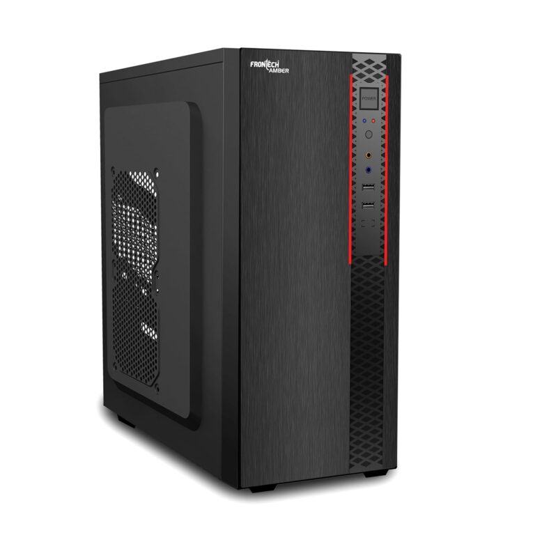 FRONTECH Amber Premium Silver Series Cabinet/Computer Case with HD Audio | ATX/Mini ATX Compatible | Installed 1 x 80 mm Fan, 2 x USB 1.1 | Ideal for Home/Office/Gaming (FT 4322R, Red)