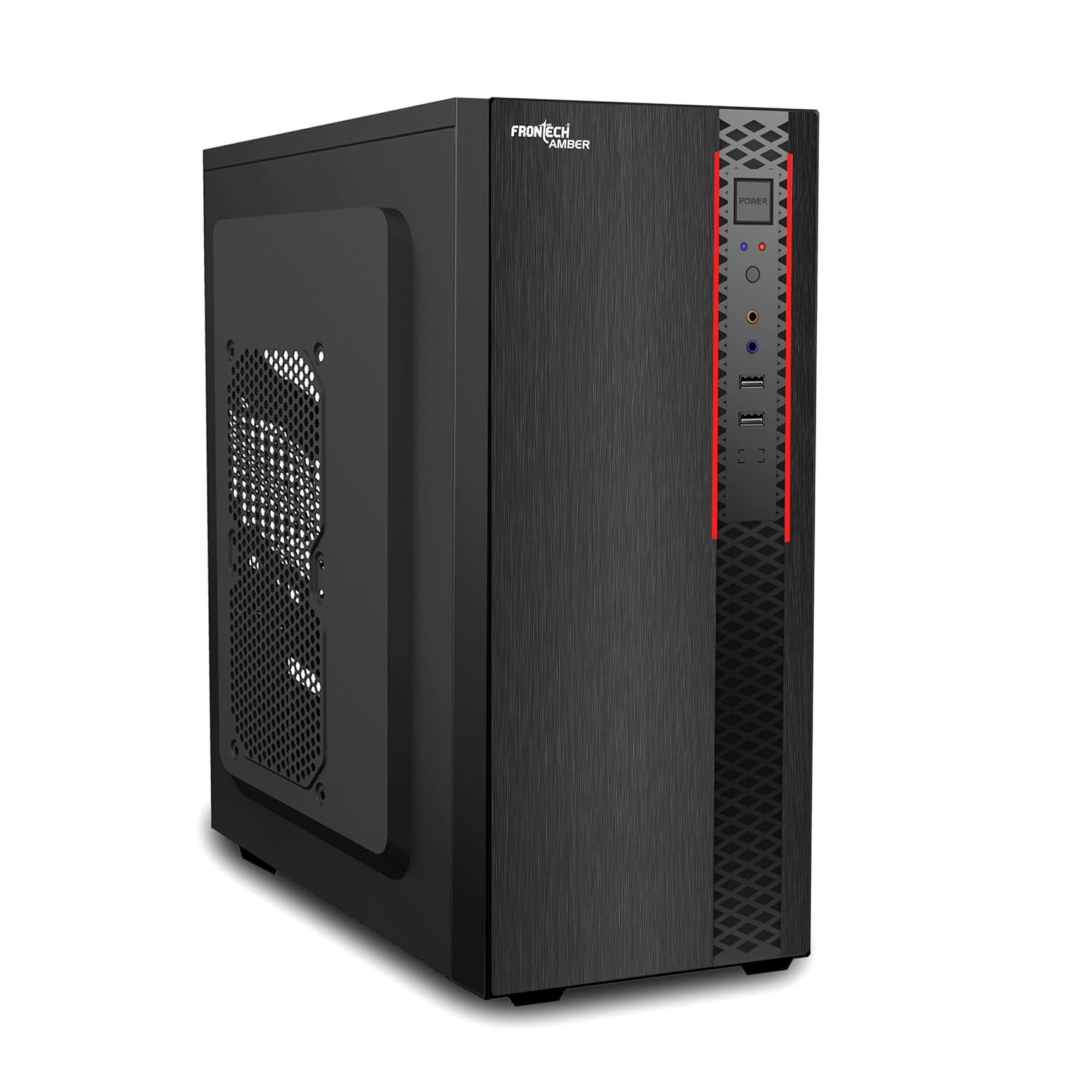 FRONTECH Amber Premium Silver Series Cabinet/Computer Case with HD Audio | ATX/Mini ATX Compatible | Installed 1 x 80 mm Fan, 2 x USB 1.1 | Ideal for Home/Office/Gaming (FT 4322R, Red)