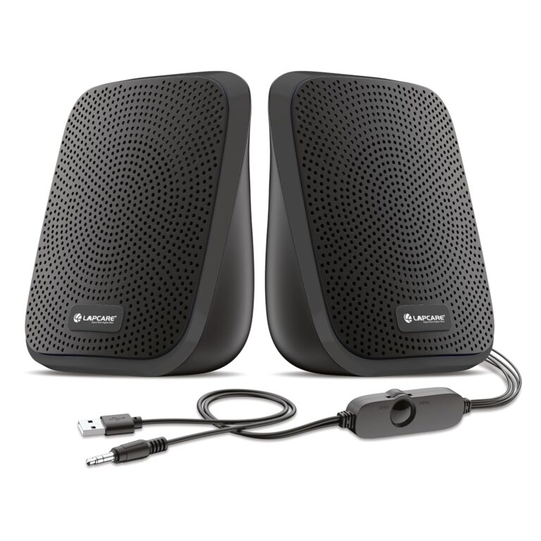 Lapcare Twiny 2.0 5W X 2 Computer Speaker| Stereo Sound| Compact & Portable|Distortion Free Sound| in-line Volume Control (Black)