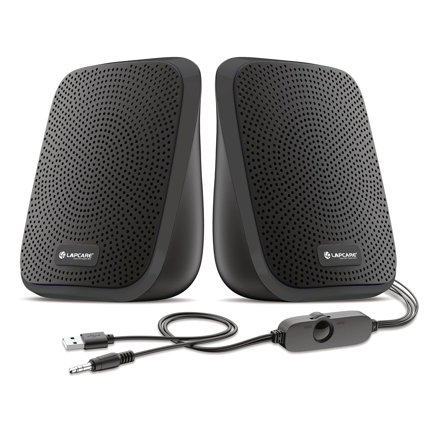 Lapcare Twiny 2.0 5W X 2 Computer Speaker| Stereo Sound| Compact & Portable|Distortion Free Sound| in-line Volume Control (Black)