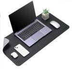 Aropana Vegan Leather Desk Mat, Mouse Pad Large, Computer Table Mat, Reversible Extended Laptop Pad for Desk, Dual Side Waterproof Edge-Stitched (36"x17"inch, Black/Grey)