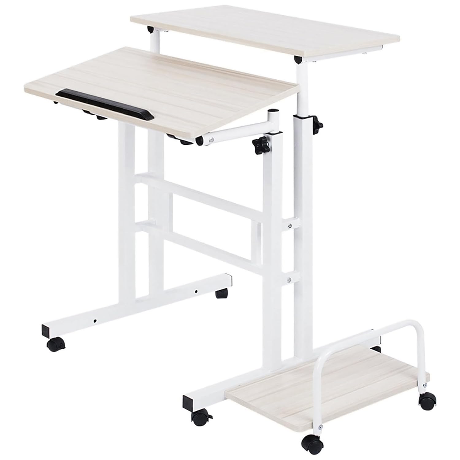 Livzing Height Adjustable Computer Table with Locking Wheels-Wooden Multi-Purpose Laptop Table with Removable CPU Stand-Desktop Table for Office,Home with Angle Adjustable Keyboard Tray-White