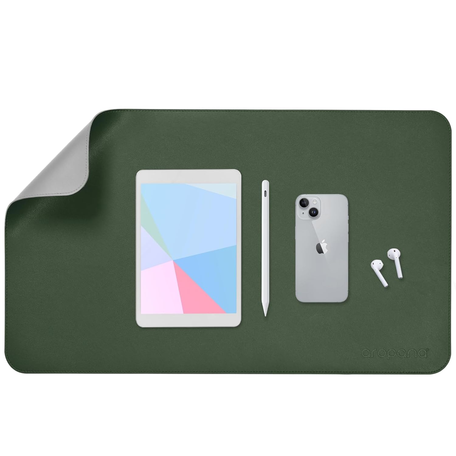 Aropana Vegan Leather Desk Mat, Mouse Pad Large, Computer Table Mat, Reversible Extended Laptop Pad for Desk, Dual Side Waterproof Edge-Stitched (23.6" x 13.8"inch, Deep Green/Grey)…