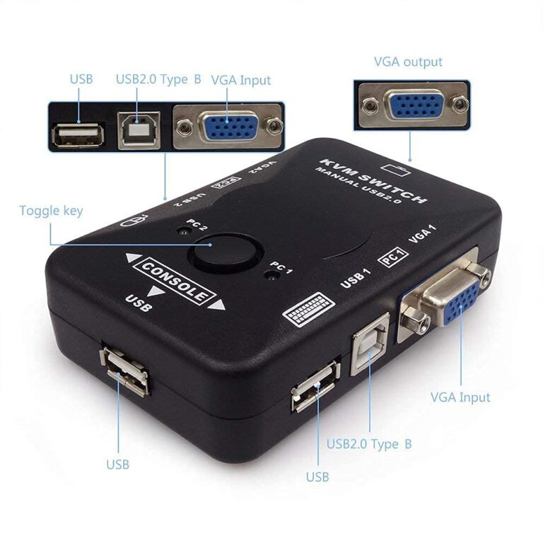 2 Port KVM Switch USB 2.0 KVM Switch Box to Control up to 2 Computers 2 in 1 Out Switch USB Keyboard Mouse Sharing Device for Computer, PC, Laptop, Desktop, Monitor, Printer, Keyboard, Mouse Control Computer Sharing Video Mouse Keyboard Monitor