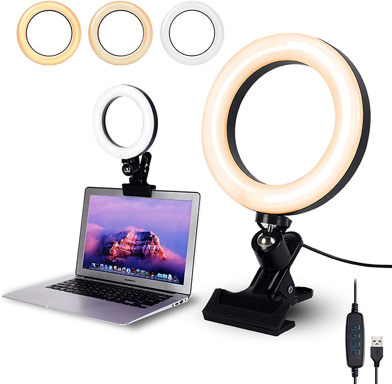 AMBLIC Video Conference 6.2'' LED Ring Light Clip Clamp for Computer, Laptop Video Conference, Online Classes Circle Lights for Video Recording, Zoom Meeting Calls, Live Stream, Makeup