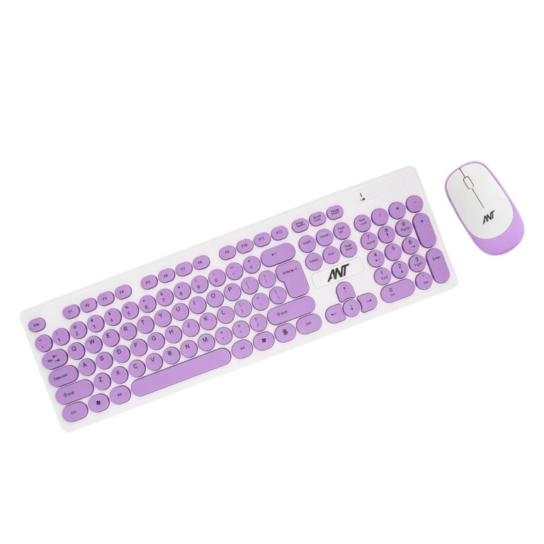 ANT Wireless Keyboard and Mouse, Silent Keyboard Mouse Combo, Full-Sized Colorful Typewriter Keyboard with Round Keycaps, 2.4G Cute Mouse Compatible with PC/Laptop/Computer_Purple White