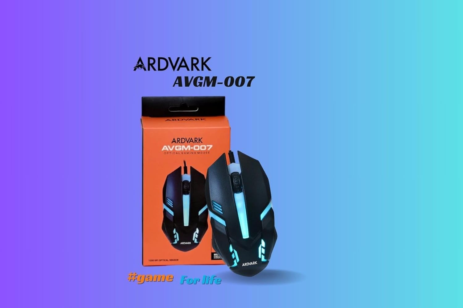 ARDVARK AVGM007 Gaming Mouse Wired, Ergonomic Gamer Laptop PC USB Optical Computer Mice with RGB Backlit, 4 Adjustable DPI Up to 2400, 3 Programmable Buttons