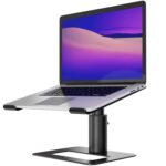 Amazon Basics Aluminium Laptop Riser Stand | Height Adjustable | Heat Dissipation | Universal Compatibility (Black)