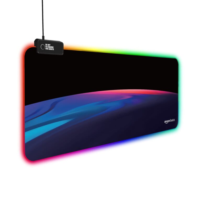 Amazon Basics RGB Light Gaming Mouse Pad Desk Mat for Computer Laptop | Stitched Embroidery Edges | Non-Slip Rubber Base | Extended Keyboard Mouse Pad for Office & Home (795mm x 298mm x 3.45mm)