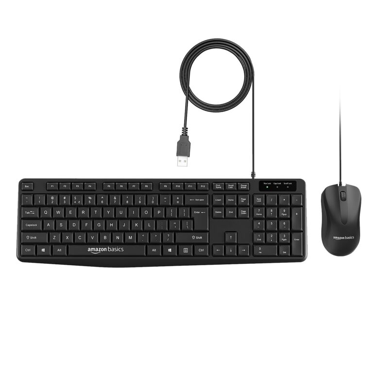 Amazon Basics Wired Keyboard and Mouse Combo l 1200 DPI l for Windows, Mac OS Computer (Black)