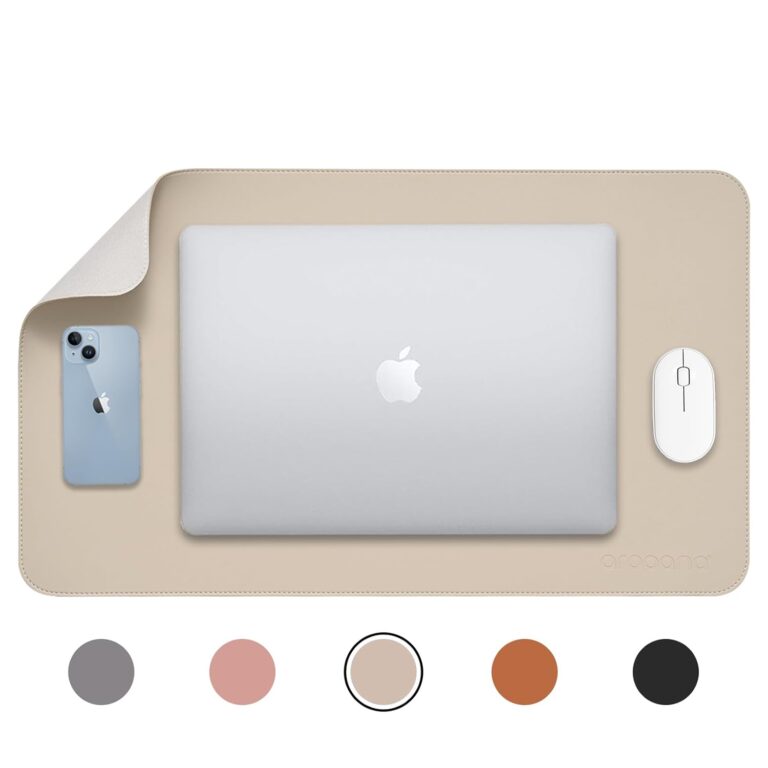 Aropana Anti-Slip Extended Mouse Pad, PU Vegan Leather Desk Mat, Computer Desk Table Protector Pad with Non-Slip Suede Base for Keyboard, Desktop, Laptop, Office, 23.6" x 13.8"inch, White