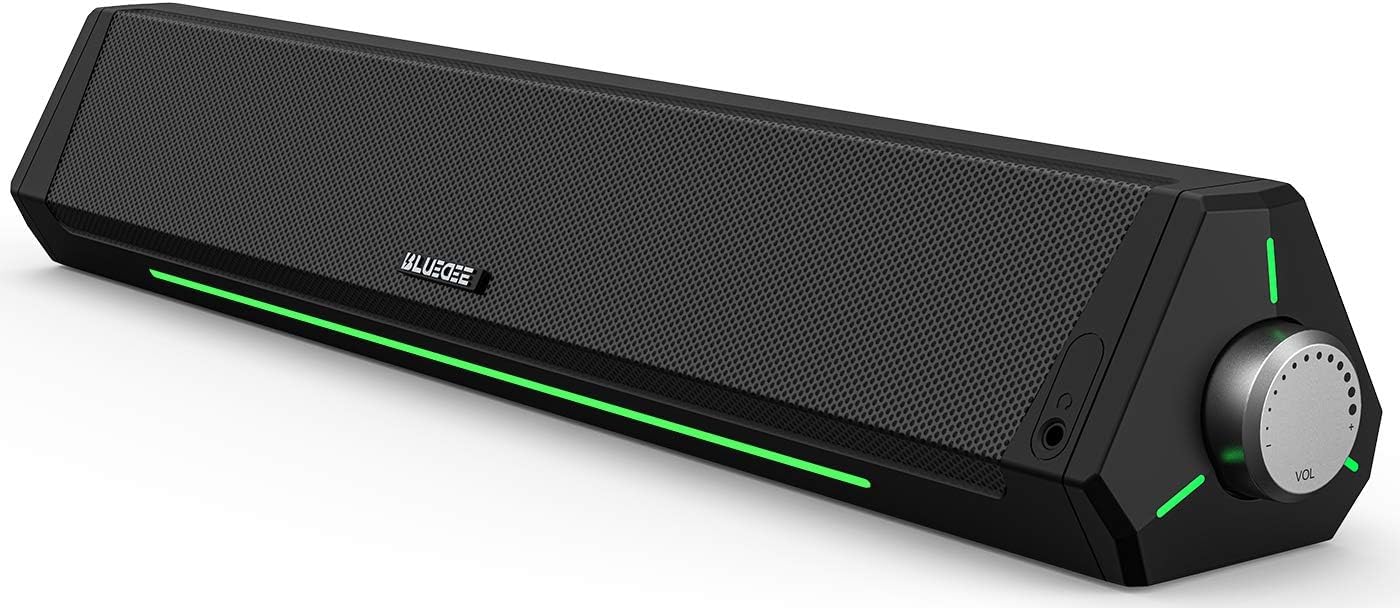 Bluedee Computer Speakers, Dynamic RGB Computer Sound Bar, HiFi Stereo Bluetooth 5.0 & 3.5mm Aux-in Connection, USB Powered Computer Speakers for Desktop, Laptop, Tablets