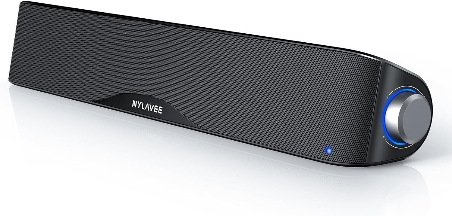 Bluetooth soundbar Speakers, HiFi Sound Quality Sound Bar, USB Powered PC Speakers, Bluetooth 5.0 and 3.5mm Aux-in Computer Speakers for Desktop, Laptop, PCs, Monitor, Tablets, Xbox, Gaming Speakers
