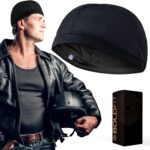 Boldfit Helmet Skull Caps for Men Bike Polycotton Head Caps for Men Hair Inner Helmet Cover Cap for Bikers Sweat Cooling Skull Cap for Cycling, Running Helmet Cap for Men – Black Pack of 1